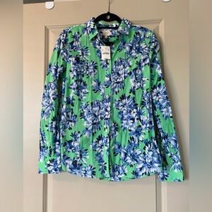 J Crew Factory The Perfect Shirt Green Blue Floral Button Down Blouse